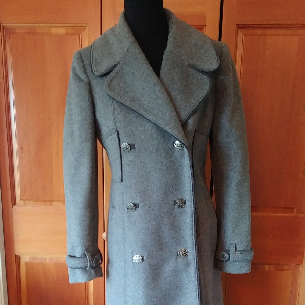 Tahari Gray Long Wool Winter Coat